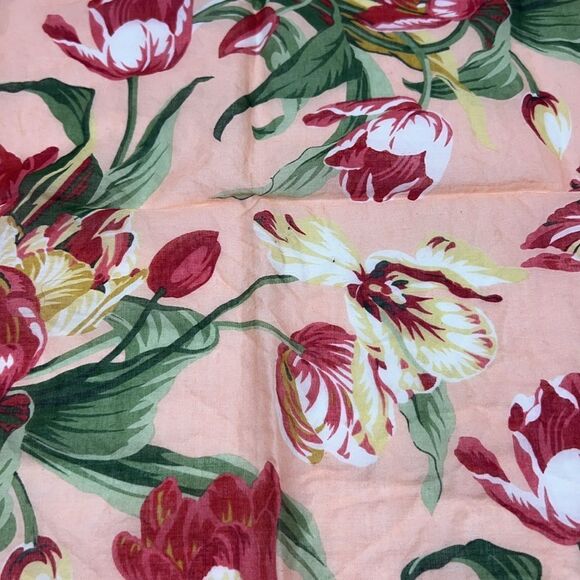KENZO Peach, Red, Green and Yellow Tulip Pattern Cotton Handkerchief Scarf - Picture 3 of 6